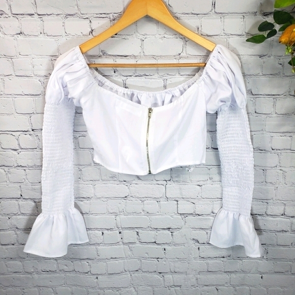 MISSGUIDED Bardot Style Crop Top White Size 2 - Picture 2 of 11